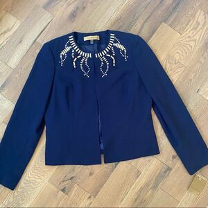 Nipon Boutique Navy Blue Gold Beaded Blazer Size 10